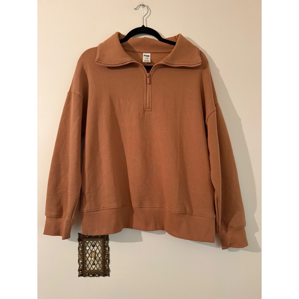 PINK Victoria's Secret Quarter Zip Pullover Oversized Sweatshirt Brown Small